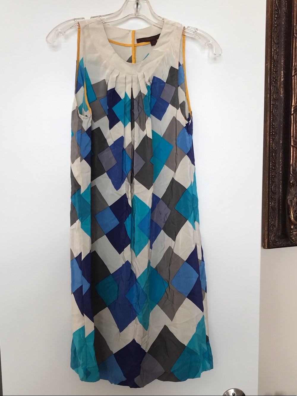 Sleeveless Geometric Midi Dress in Blue Multi